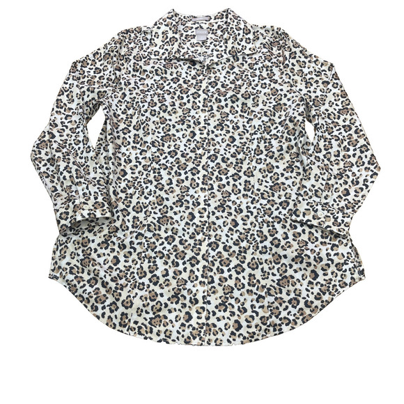 Chico's Animal Print No Iron Button Up Shirt Blouse Size 2 12/14 Mob Wife - Picture 1 of 12